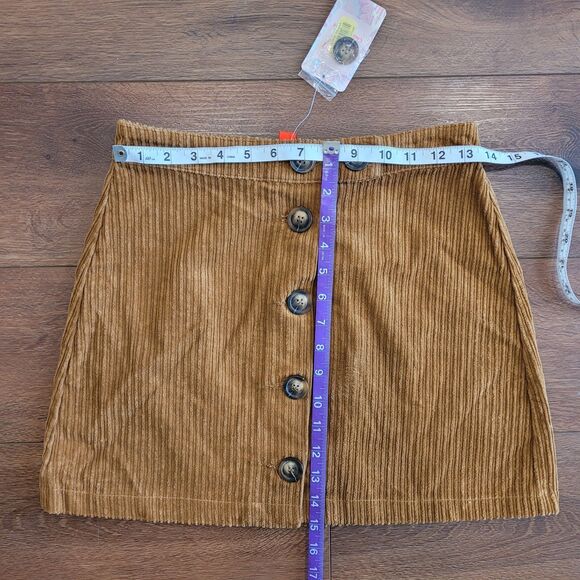 Corduroy Mini Skirt Size S Brown Button Front Unlined Cotton Chelsea & Violet - Picture 3 of 12